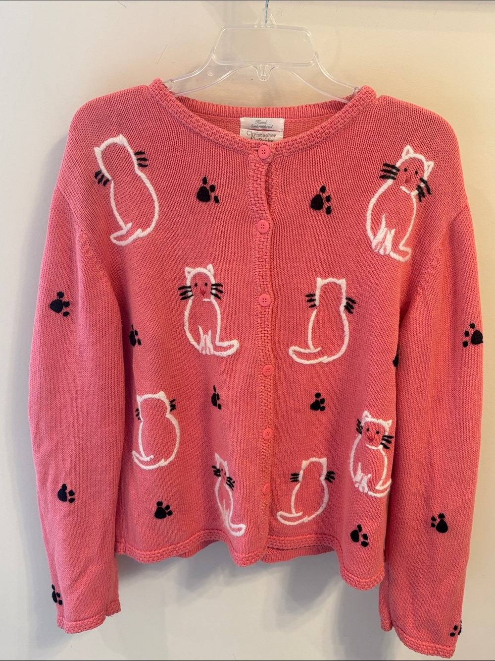 Christopher & Banks Vintage Cat Print Pink Cardigan Sweater